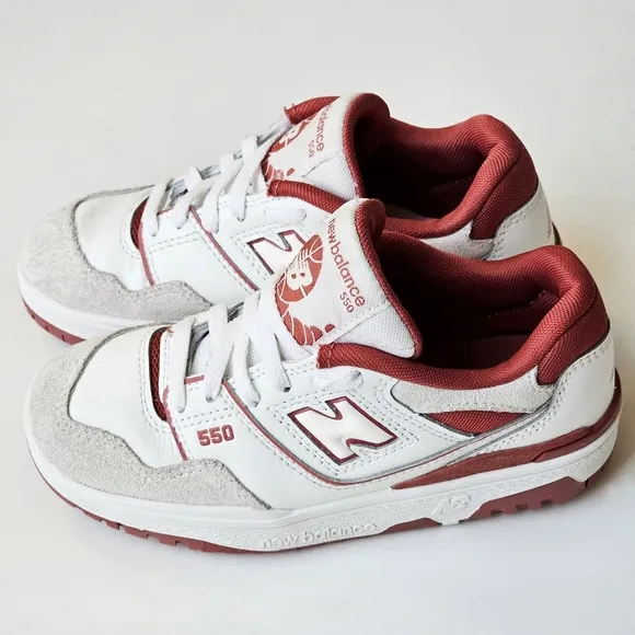 New Balance Kids 550 Lace-up Leather White Red Boys Sneakers Size 12
