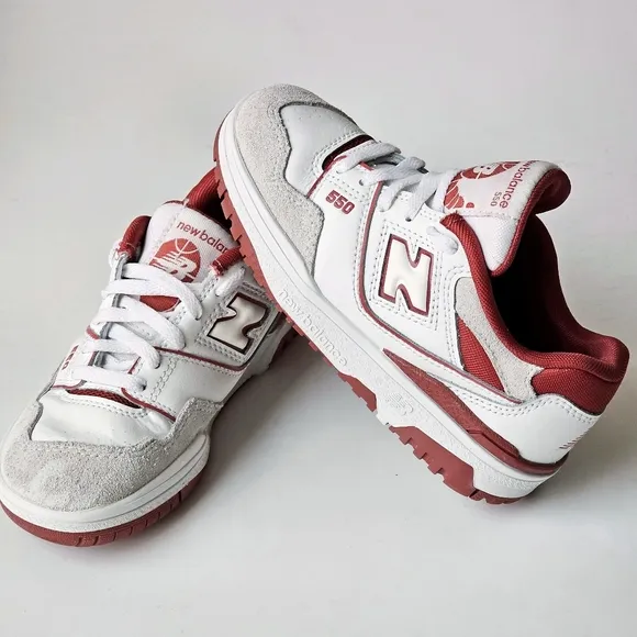 New Balance Kids 550 Lace-up Leather White Red Boys Sneakers Size 12