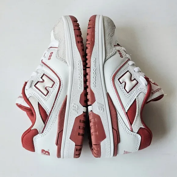 New Balance Kids 550 Lace-up Leather White Red Boys Sneakers Size 12