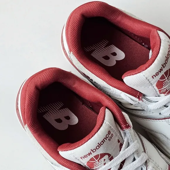 New Balance Kids 550 Lace-up Leather White Red Boys Sneakers Size 12