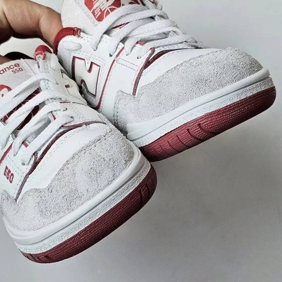 New Balance Kids 550 Lace-up Leather White Red Boys Sneakers Size 12
