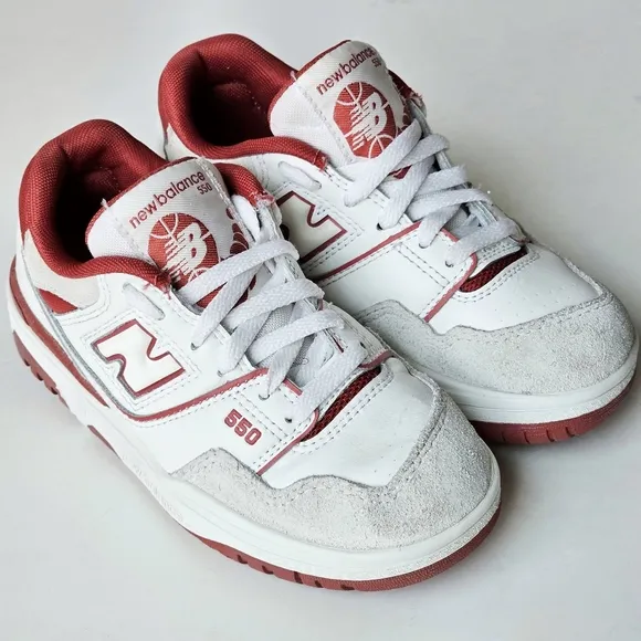 New Balance Kids 550 Lace-up Leather White Red Boys Sneakers Size 12