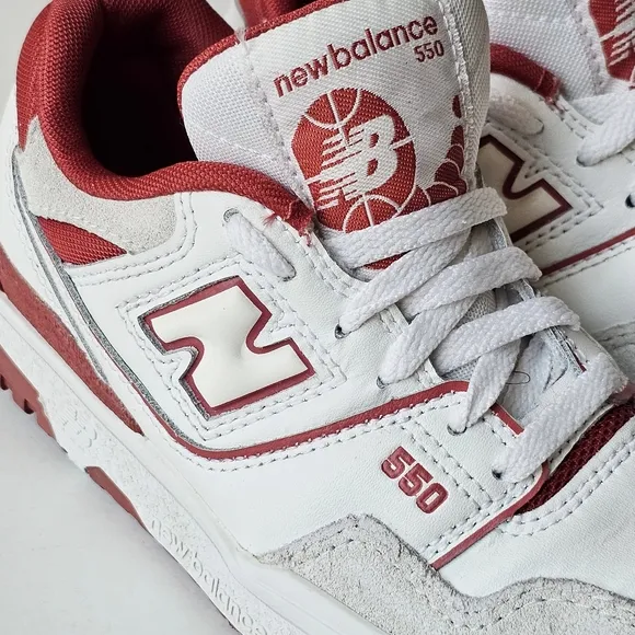 New Balance Kids 550 Lace-up Leather White Red Boys Sneakers Size 12