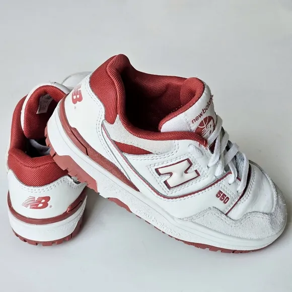 New Balance Kids 550 Lace-up Leather White Red Boys Sneakers Size 12