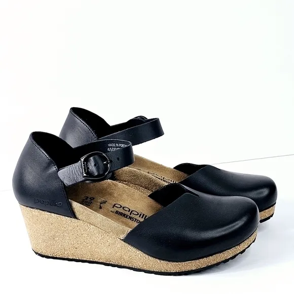 New! Birkenstock Papillio Mary Leather Platform Wedge Ankle Strap Sandals EU 39