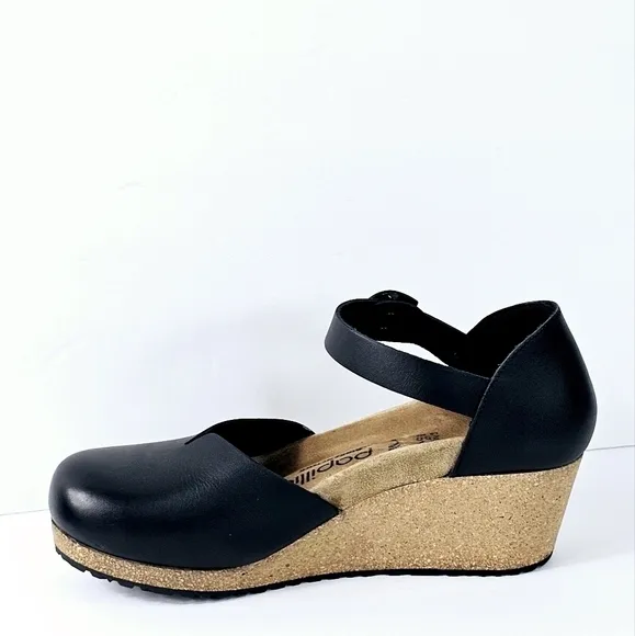 New! Birkenstock Papillio Mary Leather Platform Wedge Ankle Strap Sandals EU 39