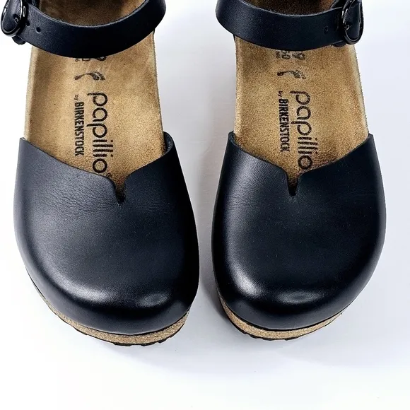 New! Birkenstock Papillio Mary Leather Platform Wedge Ankle Strap Sandals EU 39
