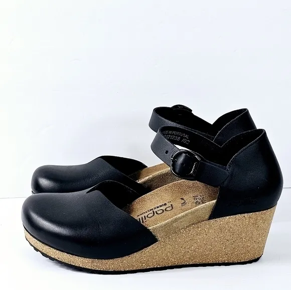 New! Birkenstock Papillio Mary Leather Platform Wedge Ankle Strap Sandals EU 39