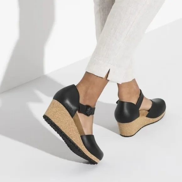 New! Birkenstock Papillio Mary Leather Platform Wedge Ankle Strap Sandals EU 39