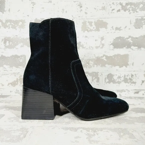 New Blondo Salome Black Suede Waterproof Block Heel Ankle Boots i90