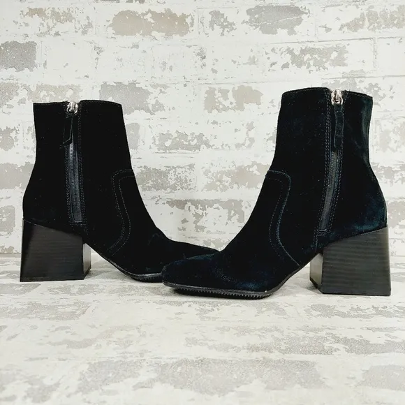 New Blondo Salome Black Suede Waterproof Block Heel Ankle Boots i90