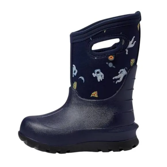 NEW BOGS boy's neoclassic space pizza rain boots in navy