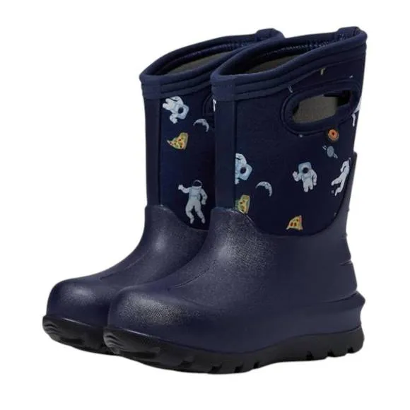 NEW BOGS boy's neoclassic space pizza rain boots in navy