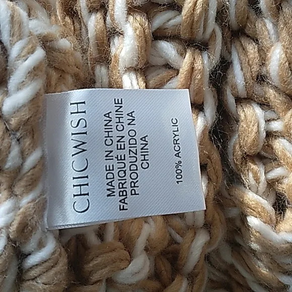NEW CHICWICH HAND KNIT CHUNKY TAN/ CREAM OVERSIZED CARDIGAN WOMANS XL