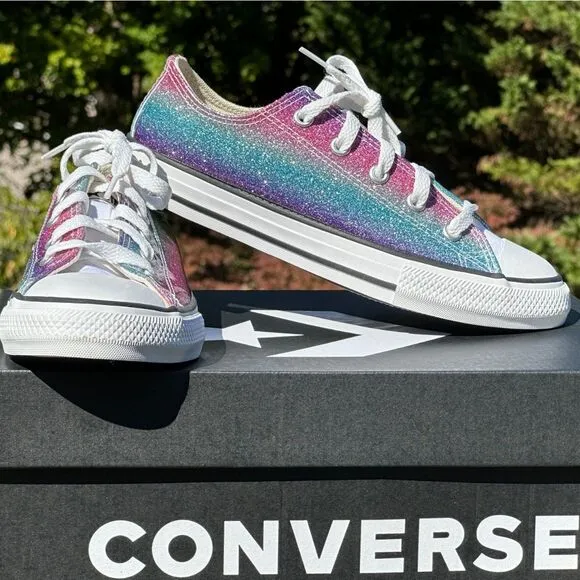 NEW Converse Girls Chuck Taylor All Star Glitter Ox Casual Sneaker - Youth 2Y