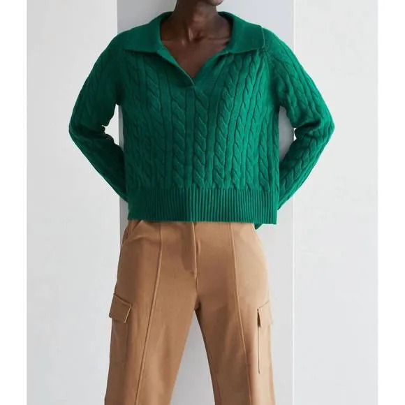 NEW CRESCENT vivian pretzel knit top sweater in green