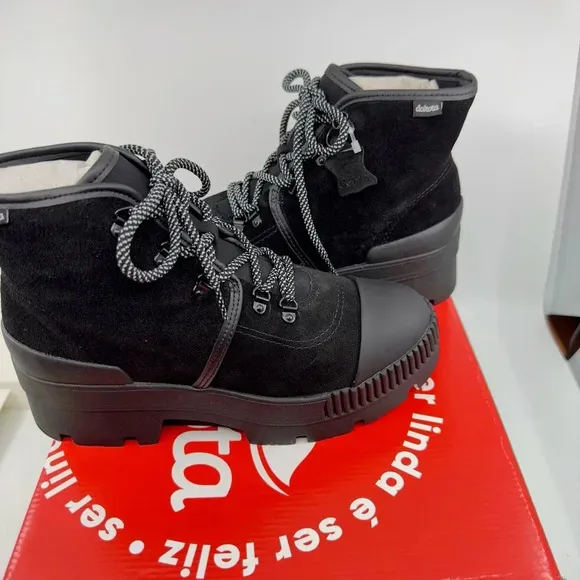 NEW Dakota Calcados Kross Canvas Chunky Platform Moto Boots Suede Black Size 8