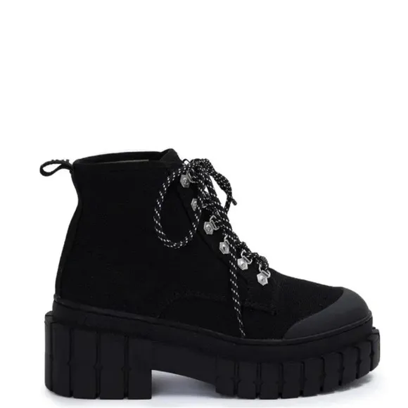 NEW Dakota Calcados Kross Canvas Chunky Platform Moto Boots Suede Black Size 8