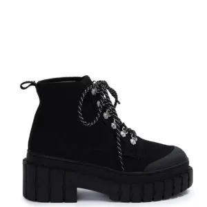 NEW Dakota Calcados Kross Canvas Chunky Platform Moto Boots Suede Black Size 8