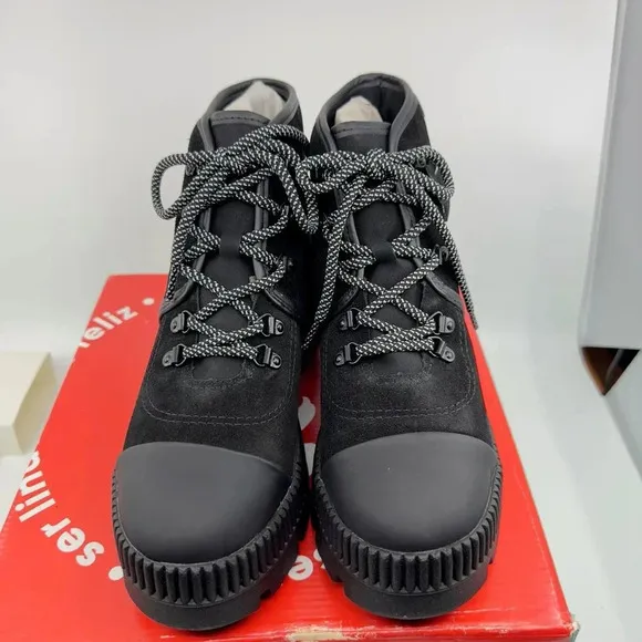 NEW Dakota Calcados Kross Canvas Chunky Platform Moto Boots Suede Black Size 8