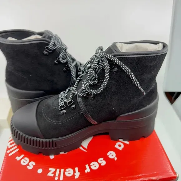 NEW Dakota Calcados Kross Canvas Chunky Platform Moto Boots Suede Black Size 8