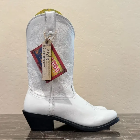 NEW Durango White Leather Cowboy Boots