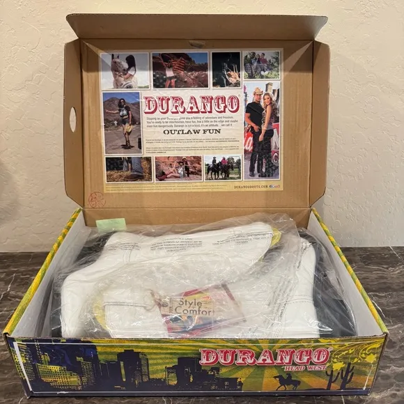 NEW Durango White Leather Cowboy Boots