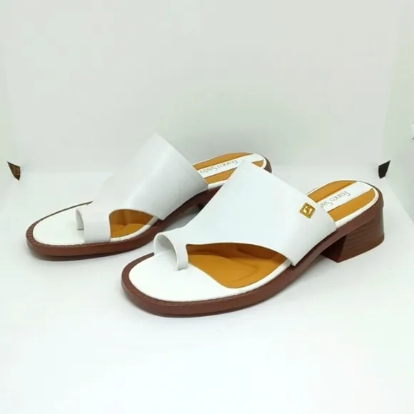 New Franco Sarto Women's Leather Slide Sandals Natural Beige Sz 7M