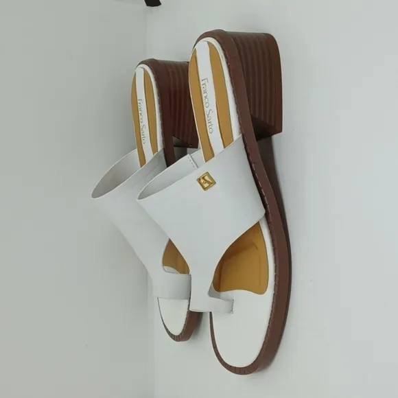 New Franco Sarto Women's Leather Slide Sandals Natural Beige Sz 7M