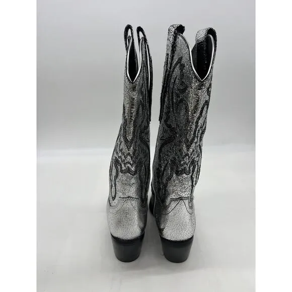 New Free People Dagget Western Boots Size 10 Silver Metallic Cowboy