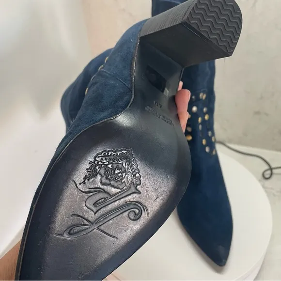 New! Free People Dakota Heel Studded Western Boots - Pointed  Blue Moon Sz 9