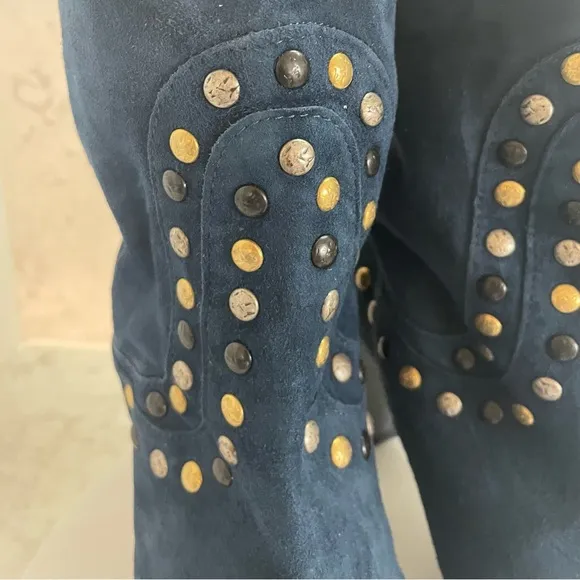 New! Free People Dakota Heel Studded Western Boots - Pointed  Blue Moon Sz 9