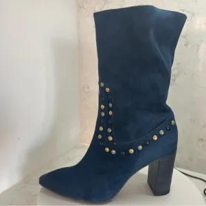 New! Free People Dakota Heel Studded Western Boots - Pointed  Blue Moon Sz 9