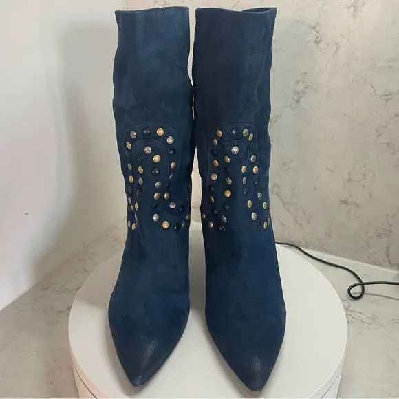 New! Free People Dakota Heel Studded Western Boots - Pointed  Blue Moon Sz 9