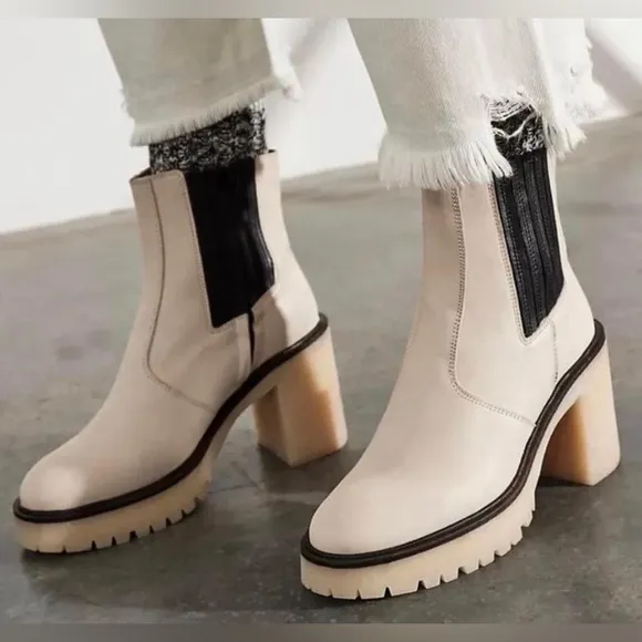 NEW FREE PEOPLE James Leather Chelsea Chunky 90s Y2K Gum Sole Boots EU 37.5