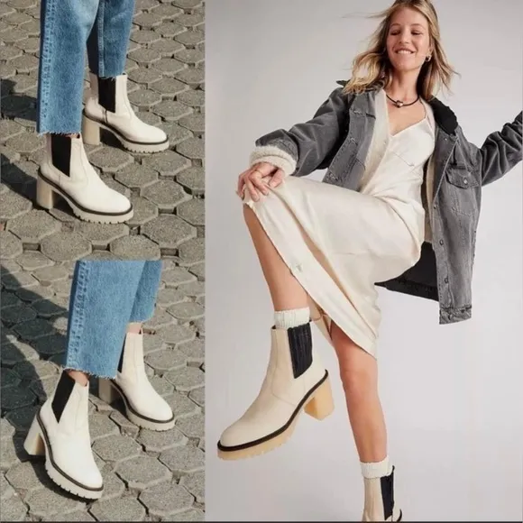 NEW FREE PEOPLE James Leather Chelsea Chunky 90s Y2K Gum Sole Boots EU 37.5