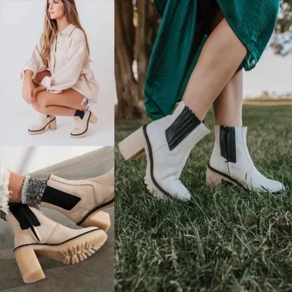 NEW FREE PEOPLE James Leather Chelsea Chunky 90s Y2K Gum Sole Boots EU 37.5