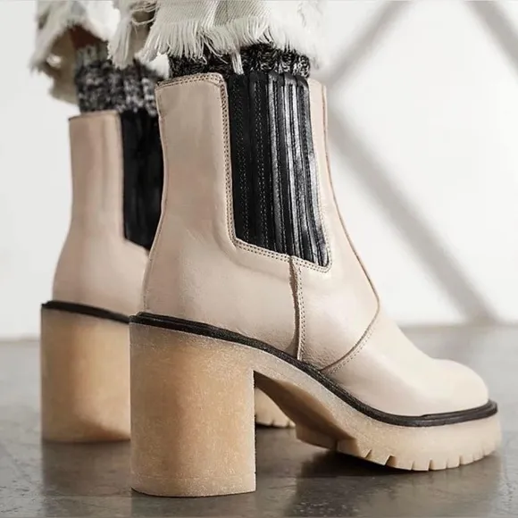 NEW FREE PEOPLE James Leather Chelsea Chunky 90s Y2K Gum Sole Boots EU 37.5