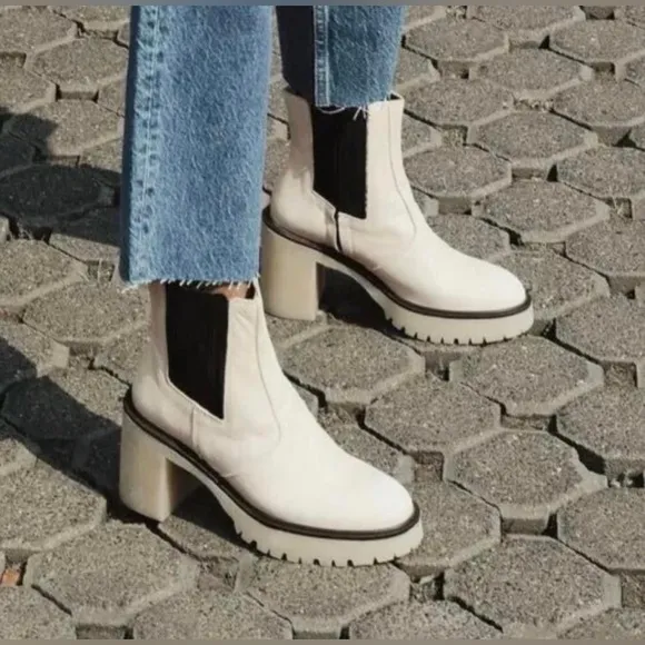 NEW FREE PEOPLE James Leather Chelsea Chunky 90s Y2K Gum Sole Boots EU 37.5