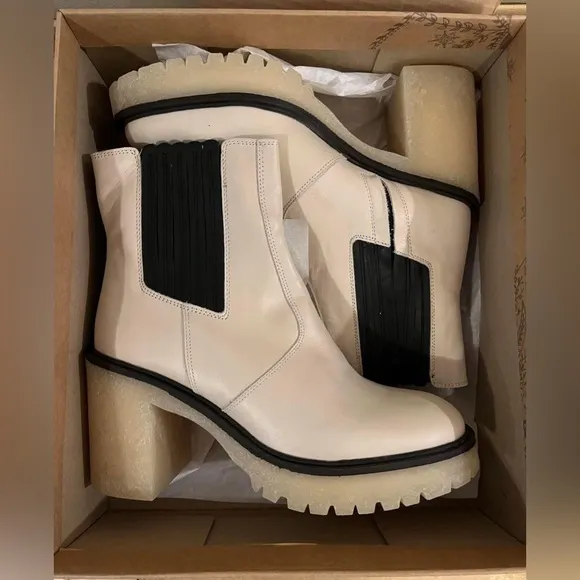 NEW FREE PEOPLE James Leather Chelsea Chunky 90s Y2K Gum Sole Boots EU 37.5