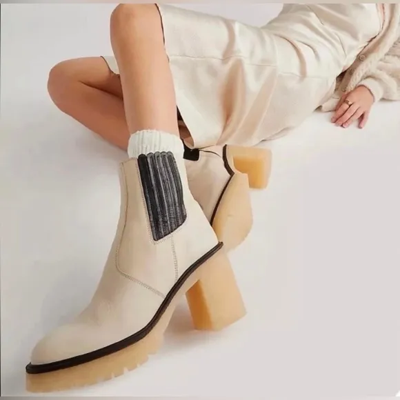 NEW FREE PEOPLE James Leather Chelsea Chunky 90s Y2K Gum Sole Boots EU 37.5