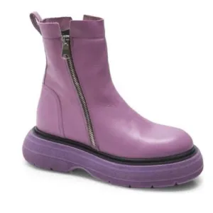 New! Free People Mara Leather Zip Moto Boots In Purple