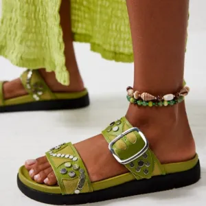 new FREE PEOPLE Revelry Studded Sandals / Olive Moss
