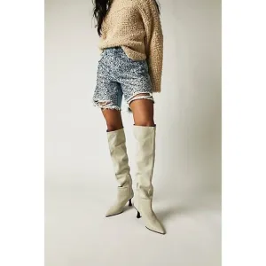NEW-Free People Rocky Slouch Pointed Toe Leather Boots Nickel Size 7.5 RET$298