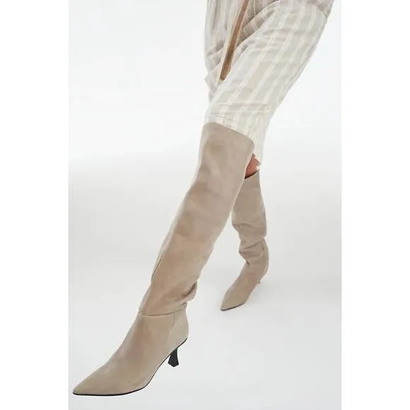 NEW-Free People Rocky Slouch Pointed Toe Leather Boots Nickel Size 7.5 RET$298