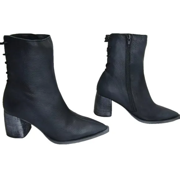 NEW FREE PEOPLE Womens Livia Boots Pointed Toe Side Zip Backlace  Black Size 7
