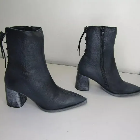 NEW FREE PEOPLE Womens Livia Boots Pointed Toe Side Zip Backlace  Black Size 7