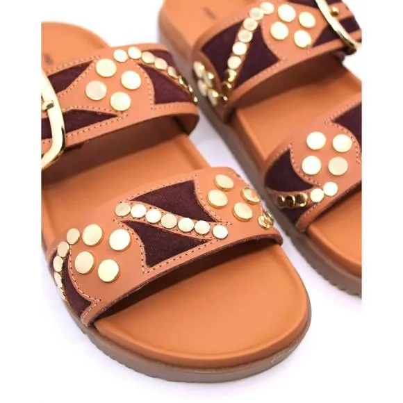 NEW FREE PEOPLE women's revelry studded sandals in vachetta