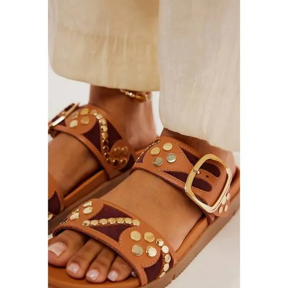 NEW FREE PEOPLE women's revelry studded sandals in vachetta