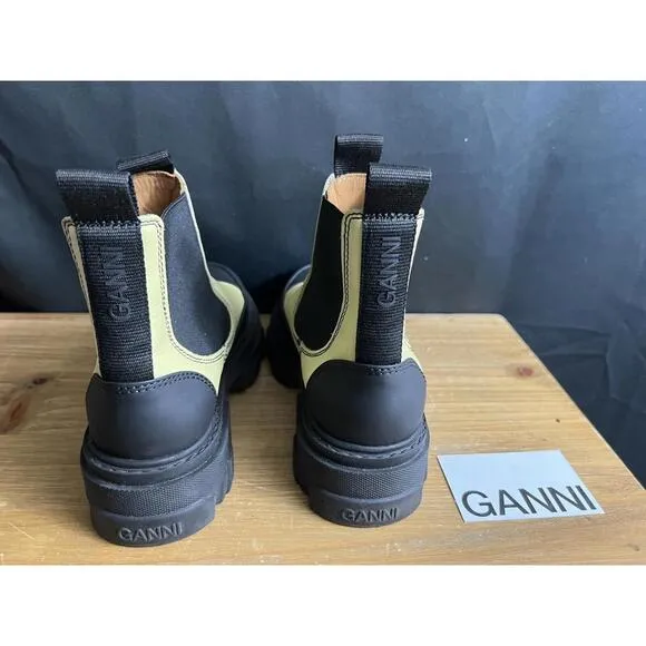 NEW GANNI Cleated Low Chelsea/Combat Ankle BOOTS Black/Yellow  US 5 EUR 35 $475